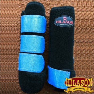 MEDIUM HILASON GLITTER TURQUOISE HORSE FRONT LEG PROTECTION SPORTS BOOT PAIR
