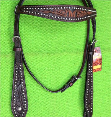 HILASON WESTERN LEATHER HORSE HEADSTALL BRIDLE DARK BROWN HAND CARVED