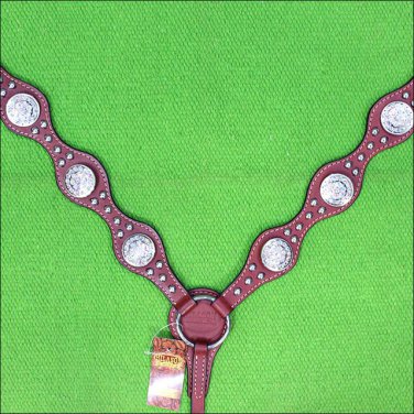 HILASON WESTERN MAHOGANY LEATHER HORSE TACK BREAST COLLAR W/ CONCHO