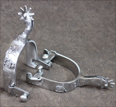 HILASON BRUSHED STAINLESS STEEL MEN REINING SPURS CURVED SHANK