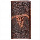 7 1/4" x 3 1/2" 3D TAN WESTERN HAND TOOLED FLORAL LEATHER MENS RODEO WALLET