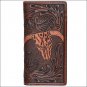 7 1/4" x 3 1/2" 3D TAN WESTERN HAND TOOLED FLORAL LEATHER MENS RODEO WALLET
