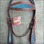 HILASON WESTERN LEATHER HORSE HEADSTALL BRIDLE MAHOGANY TURQUOISE INLAY