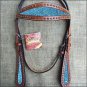 HILASON WESTERN LEATHER HORSE HEADSTALL BRIDLE MAHOGANY TURQUOISE INLAY