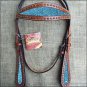 HILASON WESTERN LEATHER HORSE HEADSTALL BRIDLE MAHOGANY TURQUOISE INLAY