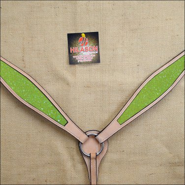 HILASON WESTERN LEATHER HORSE BREAST COLLAR TAN YELLOW INLAY