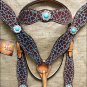 HILASON WESTERN LEATHER HORSE HEADSTALL BREAST COLLAR GIRAFFE TURQUOISE CONCHO