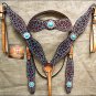 HILASON WESTERN LEATHER HORSE HEADSTALL BREAST COLLAR GIRAFFE TURQUOISE CONCHO