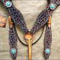 HILASON WESTERN LEATHER HORSE HEADSTALL BREAST COLLAR GIRAFFE TURQUOISE CONCHO