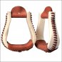 TOUGH 1 HAND LACED LEATHER RAWHIDE ROYAL KING BELL BOTTOM HORSE STIRRUPS PAIR