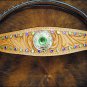 HILASON WESTERN LEATHER BRIDLE HEADSTALL TAN W/ GREEN WHEEL CONCHO