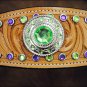 HILASON WESTERN LEATHER BRIDLE HEADSTALL TAN W/ GREEN WHEEL CONCHO