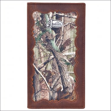 JUSTIN BROWN DISTRESSED CAMO LEATHER SHELL INLAY WESTERN RODEO MENS WALLET