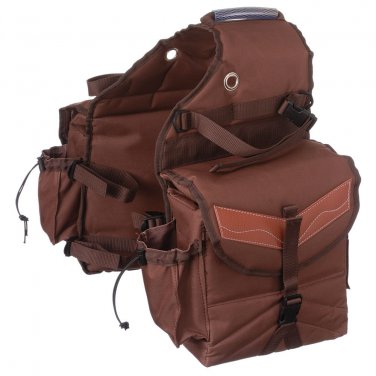 TOUGH 1 MULTI POCKET HEAVY DENIER NYLON SADDLE BAG BROWN