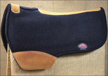 FP100F- HILASON WESTERN WOOL FELT GEL SADDLE PAD W/ DISTRESSED WEAR LEATHER