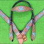 HILASON WESTERN LEATHER HORSE HEADSTALL BREAST COLLAR TAN TURQUOISE HEART CONCHO