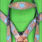 HILASON WESTERN LEATHER HORSE HEADSTALL BREAST COLLAR TAN TURQUOISE HEART CONCHO