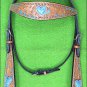 HILASON WESTERN LEATHER HORSE HEADSTALL BREAST COLLAR TAN TURQUOISE HEART CONCHO