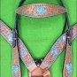HILASON WESTERN LEATHER HORSE HEADSTALL BREAST COLLAR TAN TURQUOISE HEART CONCHO