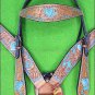HILASON WESTERN LEATHER HORSE HEADSTALL BREAST COLLAR TAN TURQUOISE HEART CONCHO