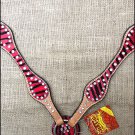 HILASON WESTERN RED ZEBRA HAIR ON LEATHER HORSE BREAST COLLAR