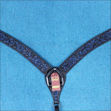 HILASON WESTERN LEATHER HORSE BREAST COLLAR BLACK W/ TURQUOISE INLAY