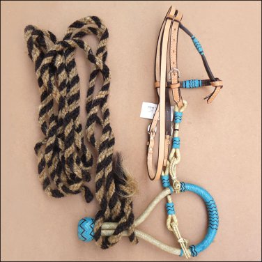 HILASON WESTERN LEATHER RAWHIDE BITLESS BITFREE BRIDLE HEADSTALL BOSAL REINS