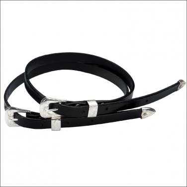 COLLEGIATE BLACK LEATHER SPUR STRAPS ONE SIZE W/SILVER BUCKLE BY WEATHERBEETA