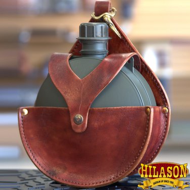 BG152MRED-F HILASON MAHOGANY TOP GRAIN LEATHER PLAIN 2 QUART CANTEEN HOLSTER BAG