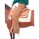 X LARGE TOUGH 1 SUEDE LEATHER EQUITATION CHAPS W/ FRINGE SAND