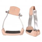 TOUGH 1 LIGHTWEIGHT ALUMINIUM LEATHER ANGLED HORSE BLACK STIRRUPS PAIR 3" TREAD