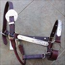 HILASON WESTERN LEATHER HORSE HALTER W/ HAND ENGRAVED SILVER TRIM BROWN