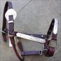 HILASON WESTERN LEATHER HORSE HALTER W/ HAND ENGRAVED SILVER TRIM BROWN