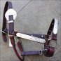 HILASON WESTERN LEATHER HORSE HALTER W/ HAND ENGRAVED SILVER TRIM BROWN