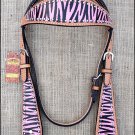 S585 NEW HILASON WESTERN LEATHER HORSE BRIDLE HEADSTALL HAND PAINT PINK ZEBRA