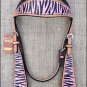 S585 NEW HILASON WESTERN LEATHER HORSE BRIDLE HEADSTALL HAND PAINT PINK ZEBRA