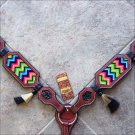 HILASON WESTERN LEATHER HORSE BREAST COLLAR MAHOGANY AZTEC INLAY