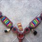HILASON WESTERN LEATHER HORSE BREAST COLLAR MAHOGANY AZTEC INLAY