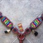 HILASON WESTERN LEATHER HORSE BREAST COLLAR MAHOGANY AZTEC INLAY
