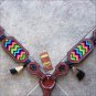 HILASON WESTERN LEATHER HORSE BREAST COLLAR MAHOGANY AZTEC INLAY