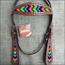 HILASON WESTERN LEATHER HORSE HEADSTALL BRIDLE MAHOGANY AZTEC INLAY