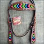 HILASON WESTERN LEATHER HORSE HEADSTALL BRIDLE MAHOGANY AZTEC INLAY