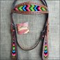 HILASON WESTERN LEATHER HORSE HEADSTALL BRIDLE MAHOGANY AZTEC INLAY