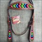 HILASON WESTERN LEATHER HORSE HEADSTALL BRIDLE MAHOGANY AZTEC INLAY