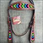 HILASON WESTERN LEATHER HORSE HEADSTALL BRIDLE MAHOGANY AZTEC INLAY