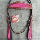 HILASON WESTERN LEATHER HORSE HEADSTALL BRIDLE MAHOGANY PINK INLAY