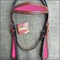 HILASON WESTERN LEATHER HORSE HEADSTALL BRIDLE MAHOGANY PINK INLAY