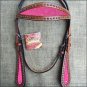 HILASON WESTERN LEATHER HORSE HEADSTALL BRIDLE MAHOGANY PINK INLAY