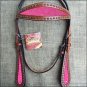 HILASON WESTERN LEATHER HORSE HEADSTALL BRIDLE MAHOGANY PINK INLAY