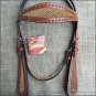 HILASON WESTERN LEATHER HORSE HEADSTALL BRIDLE MAHOGANY GOLD INLAY